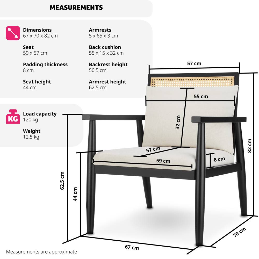 Tectake Manuela Black Padded Armchair with Cushion Image 9