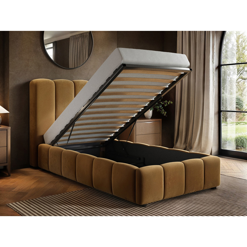 Solace+Co Emilie Single Mocha Velvet Ribbed Ottoman Bed Image 6