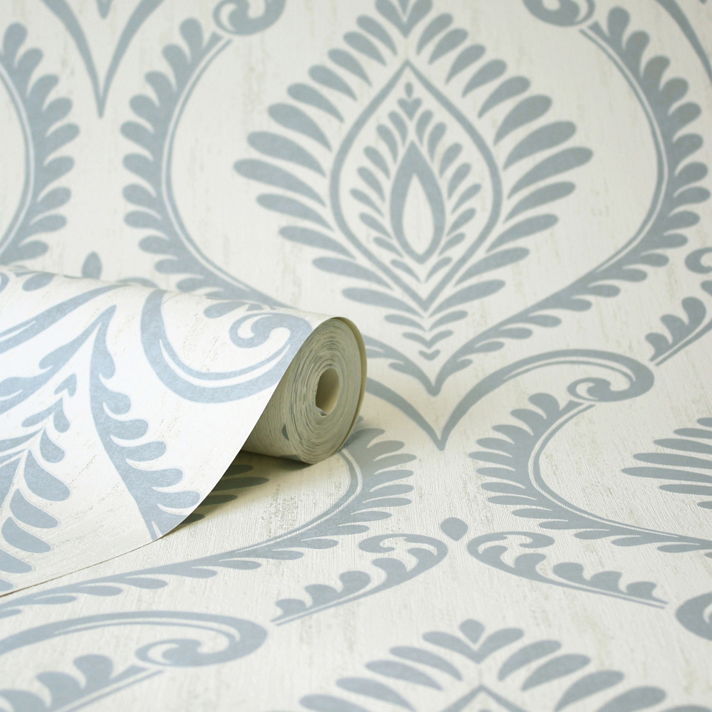 Fine Decor Estelle Damask Mineral Blue Wallpaper Image 2