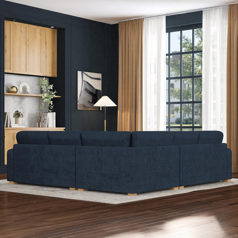 Theadford 4 Seater Royal Blue Plush Velvet Fixed Back Corner Sofa Image 6