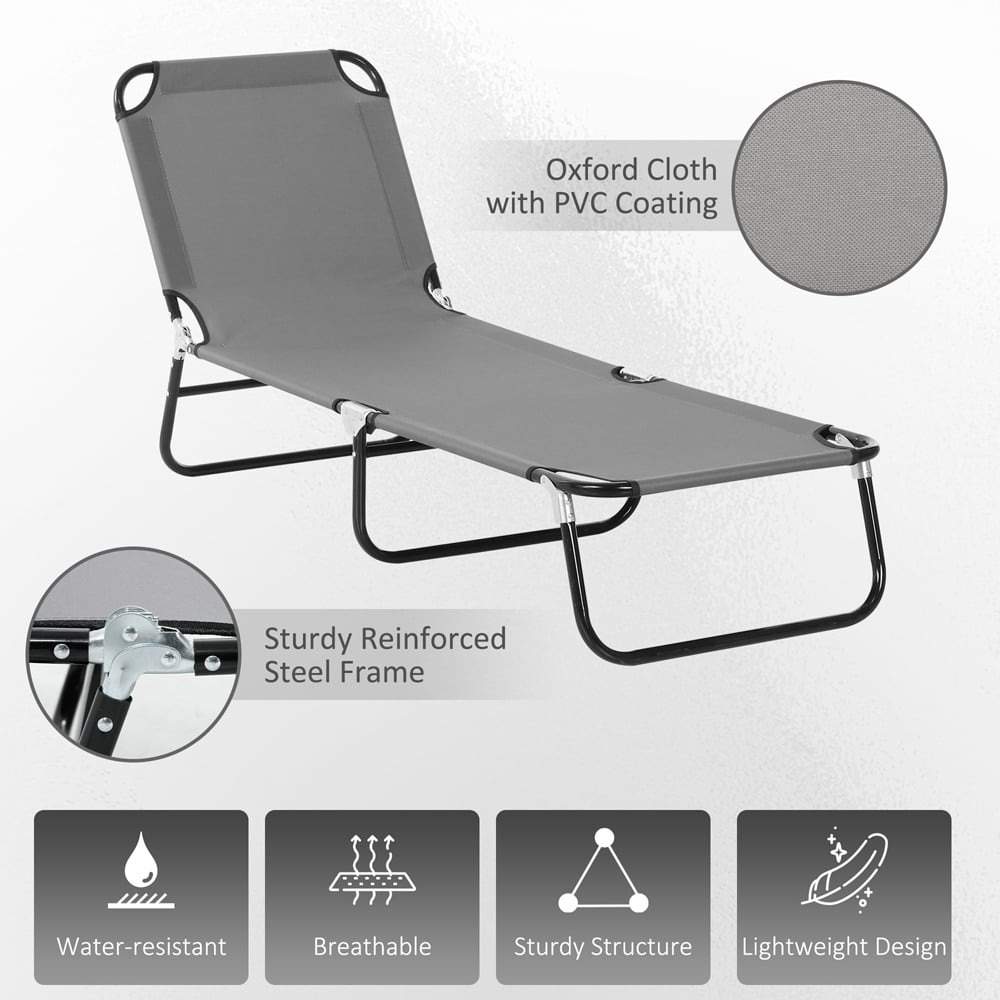 Outsunny Set of 2 Grey 5 Level Adjustable Sun Lounger Image 5