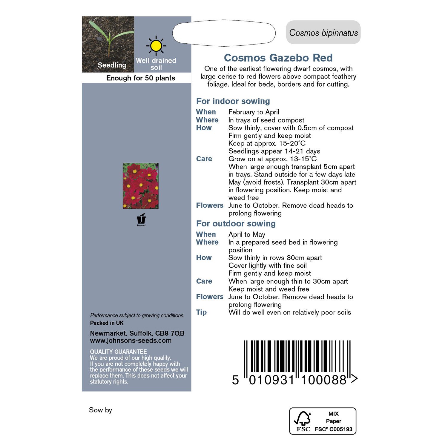 Johnsons Cosmos Gazebo Red Flower Seeds Image 3