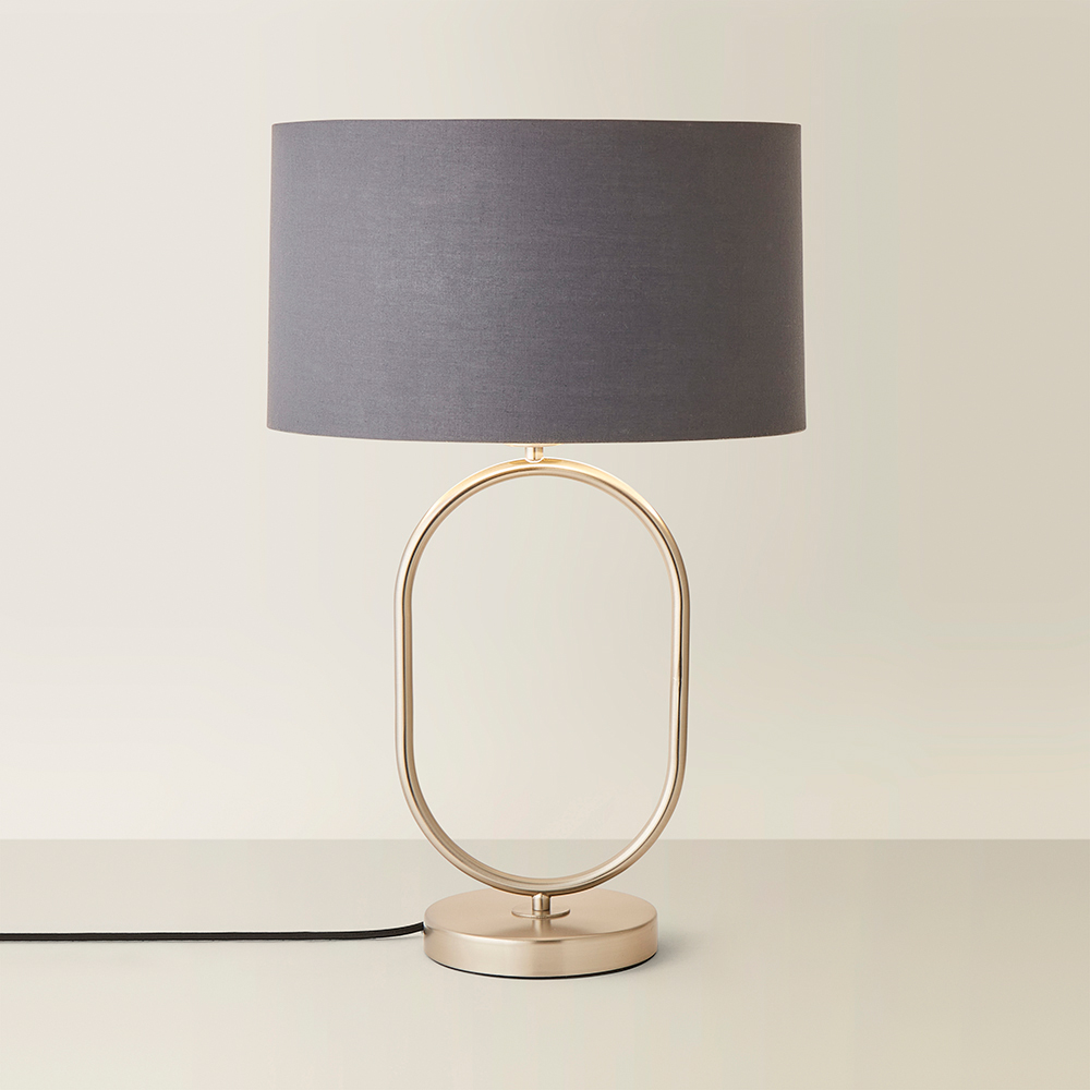 ValueLights Antonia Charcoal with Chrome Drum Shade Brushed Chrome Oval LED Table Lamp Image 5