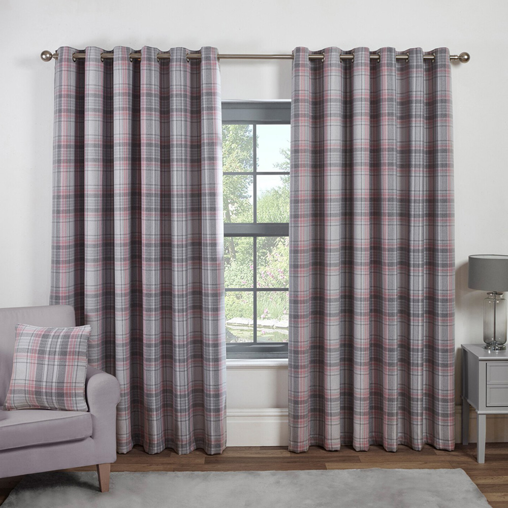 Divante Blush Hatfield Check Blackout Eyelet Curtains 229 x 229cm Image 2