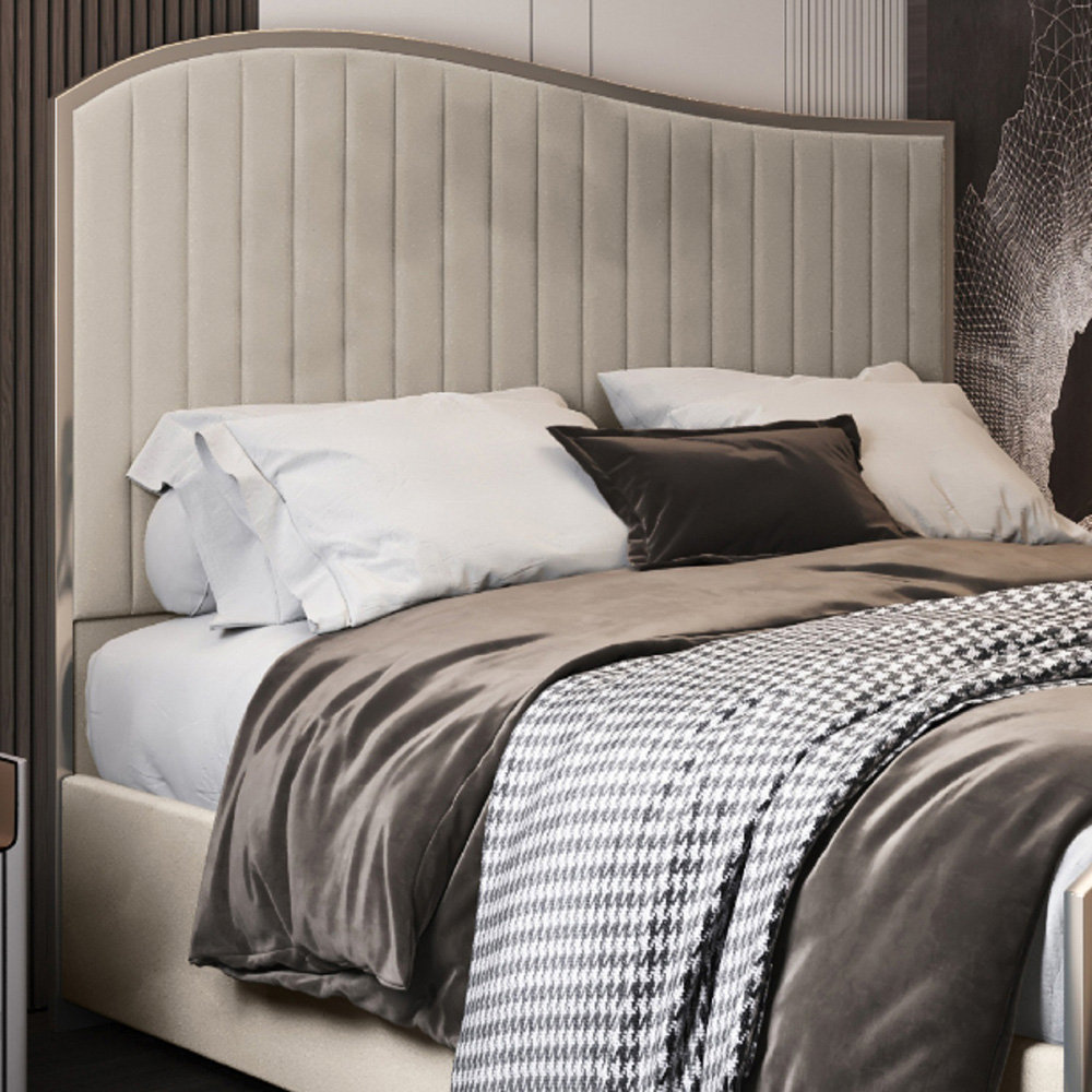 Brixton Silver Super King Size Velvet Upholstered Metal Bed Frame with Wave Headboard Image 3