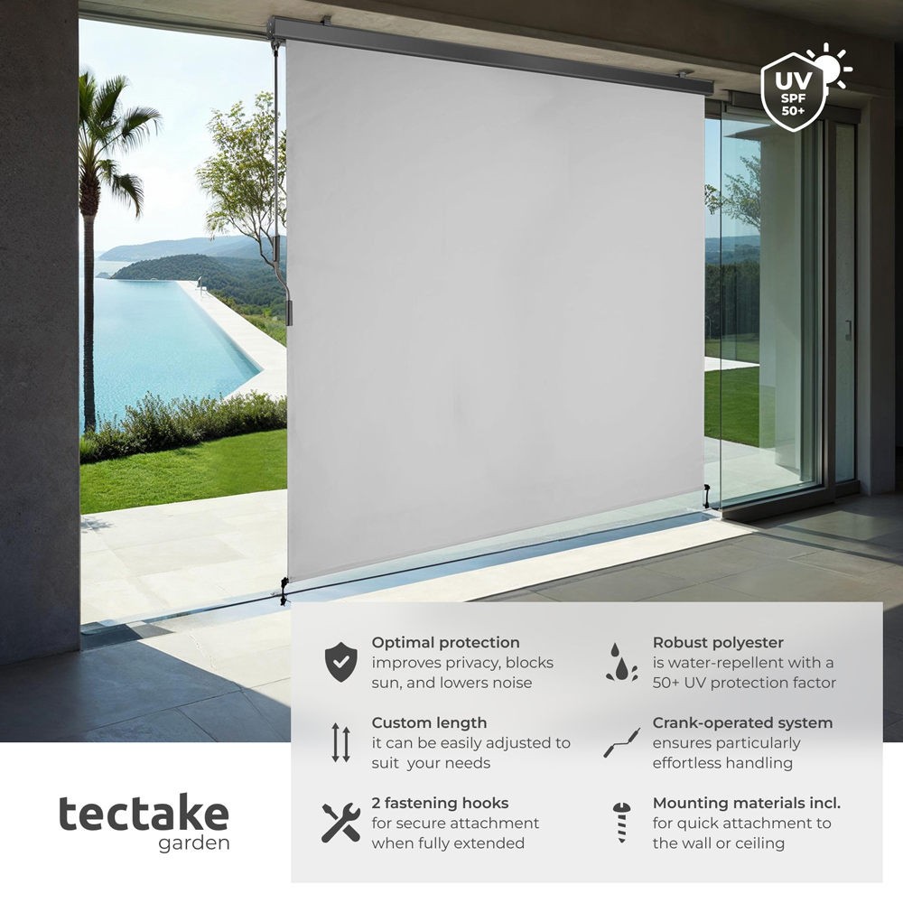 tectake Eloise Light Grey Vertical Awning with 2 Wall Brackets 2 x 2.5m Image 6