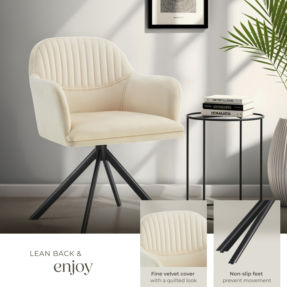 tectake Set of 6 Cream and Black Velvet Fabric Swivel Accent Armchair Image 4