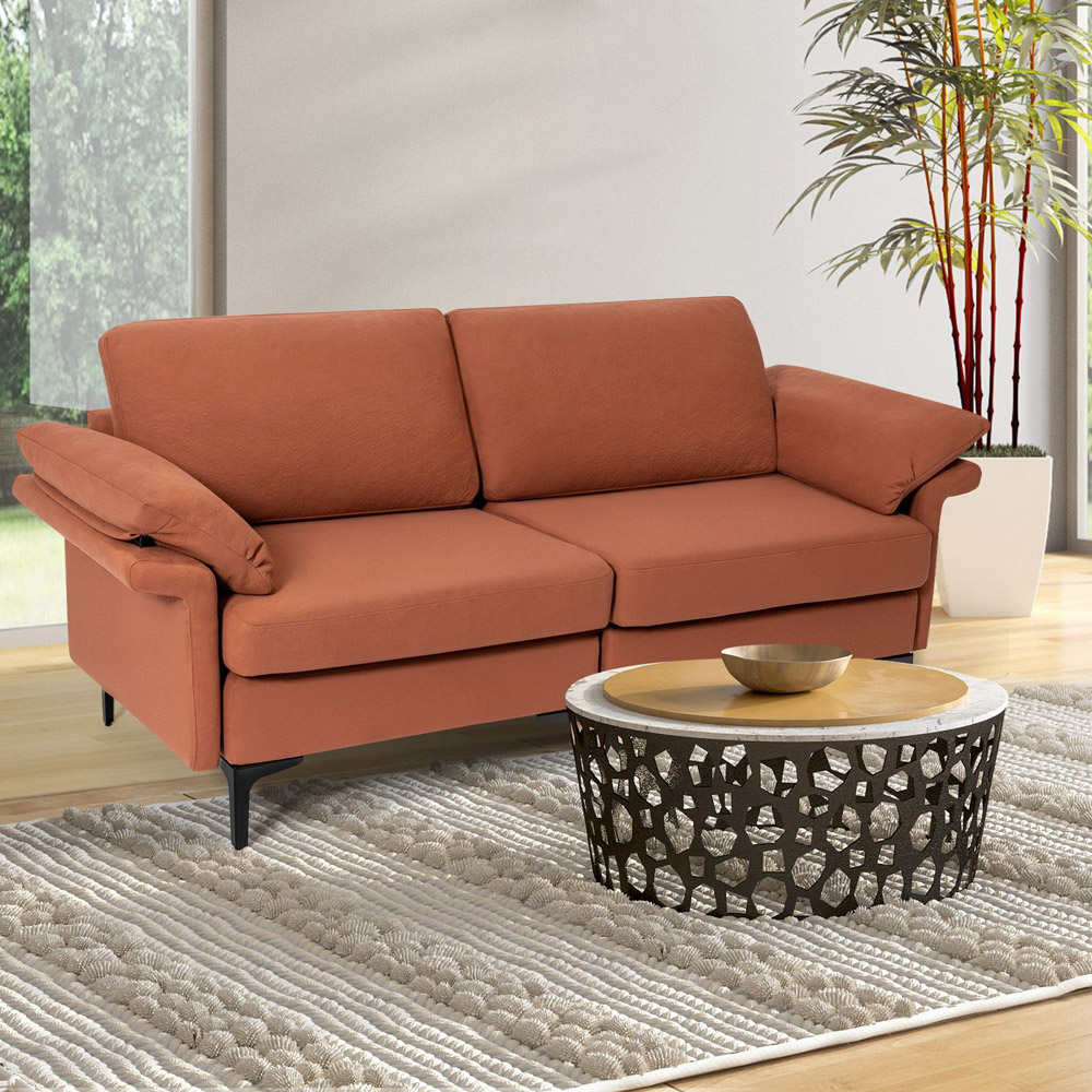 Costway 2 Seater Orange Upholstered Sofa Image 4