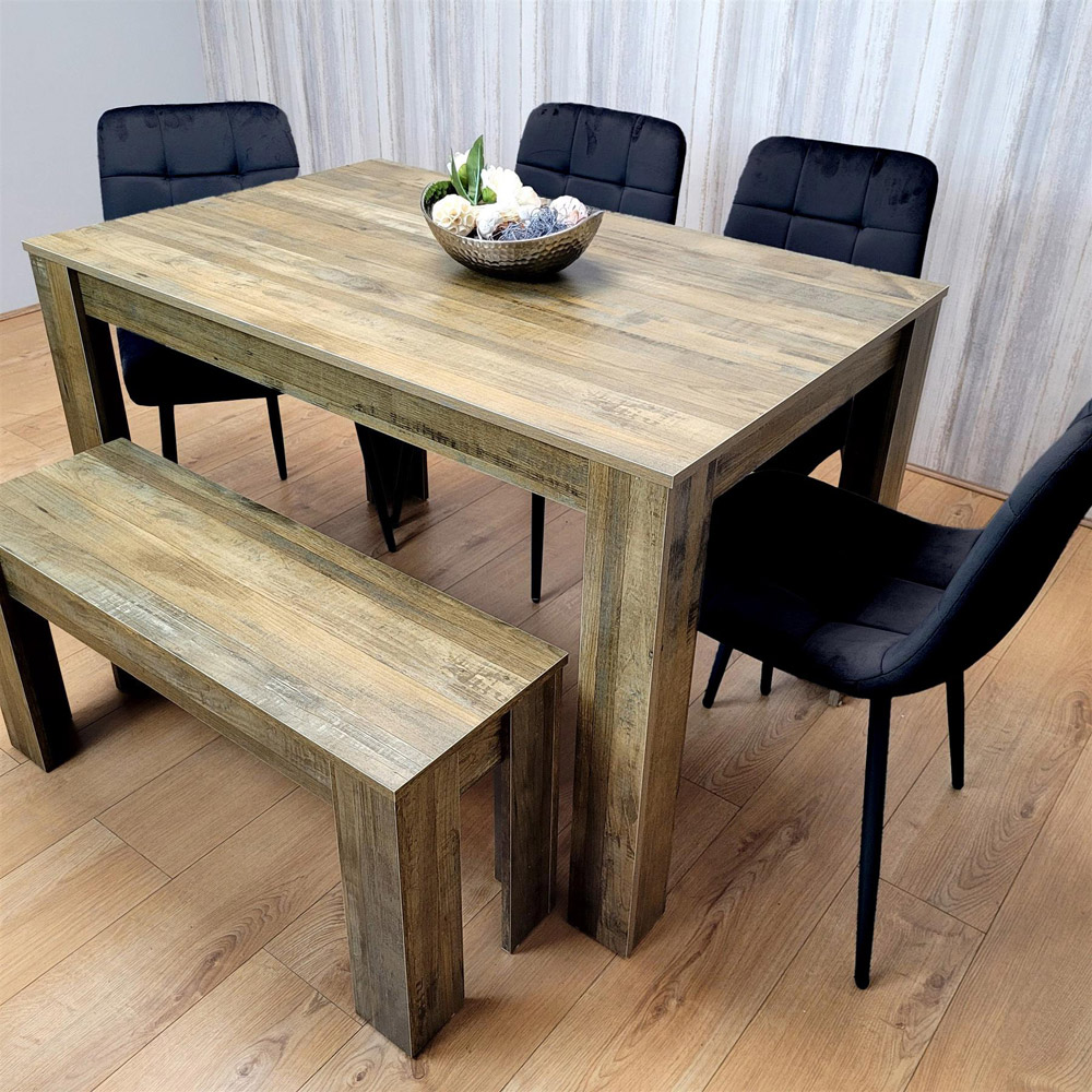 Kosy Koala 6 Seater MDF and Velvet Rectangle Dining Table Set with Bench Black Image 3