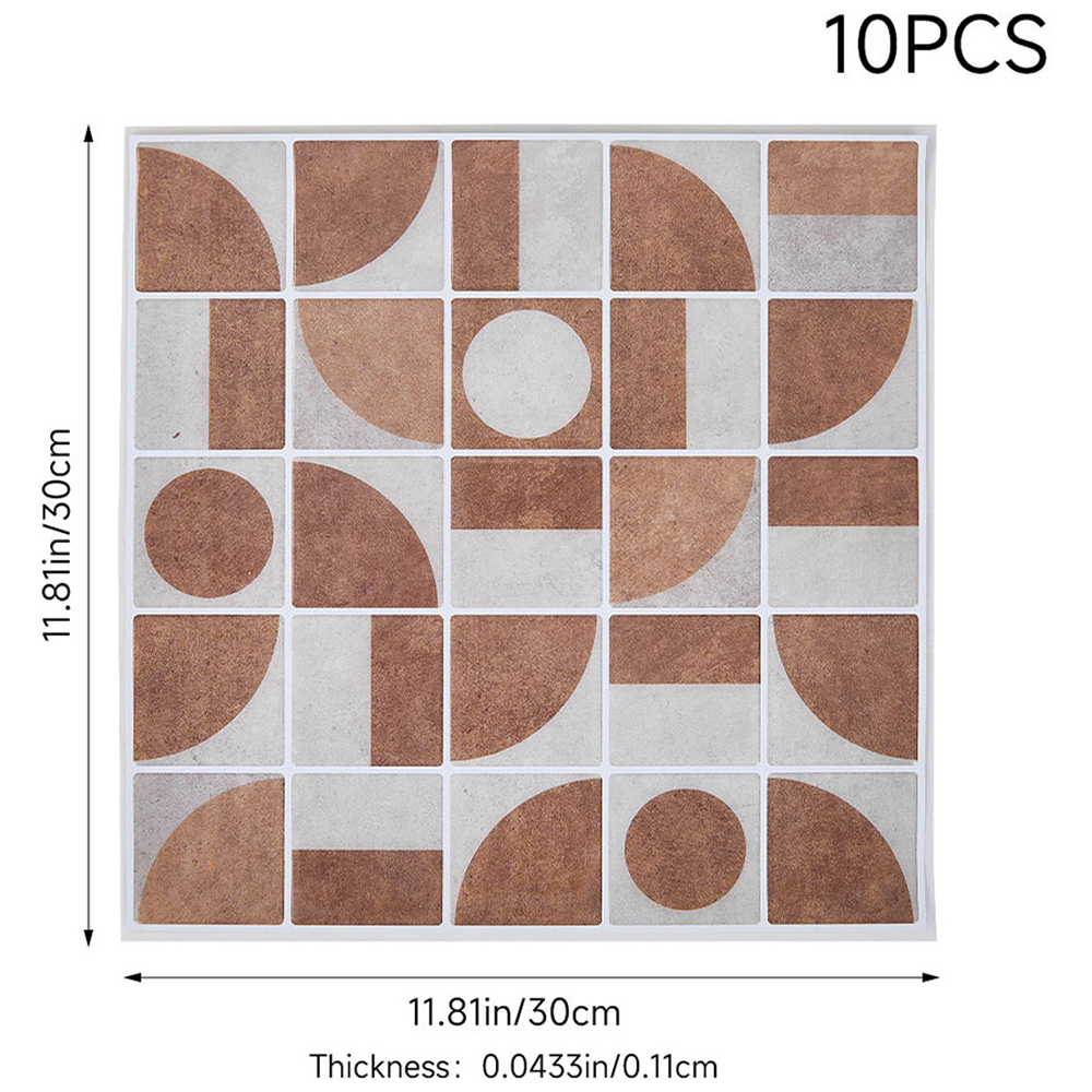 Living and Home Geometric Retro Coffee Peel and Stick Wall Tile Sticker 10 Pack Image 9