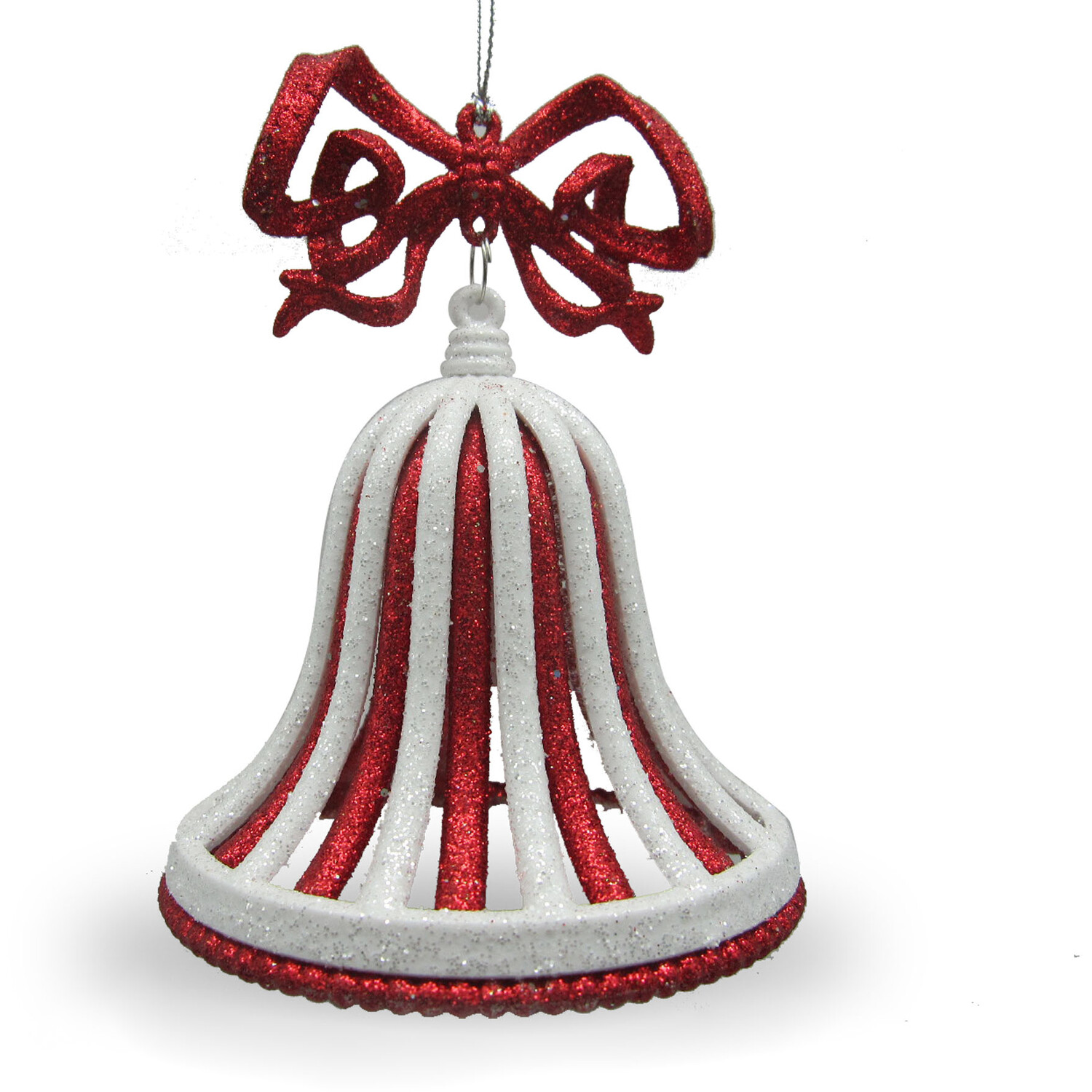 Two Tone Glitter Bell Hanging Decoration Red and White Image 1