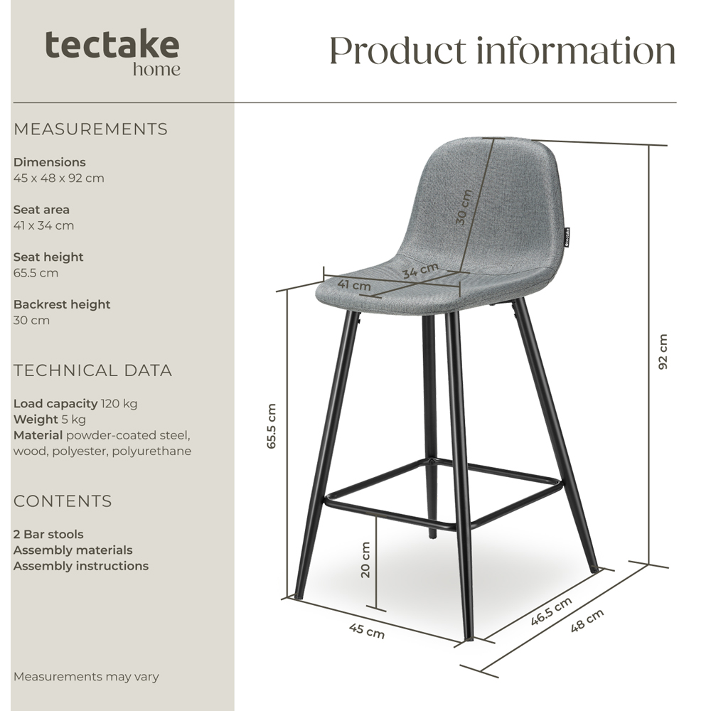 tectake Willow Woven Cover Bar Stool with Backrest Set of 2 Image 8