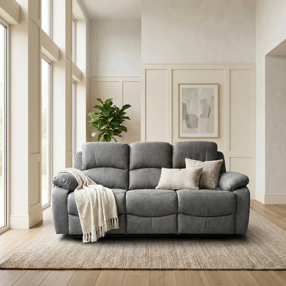 Milano 3 Seater Grey Fabric Recliner Sofa Image 4