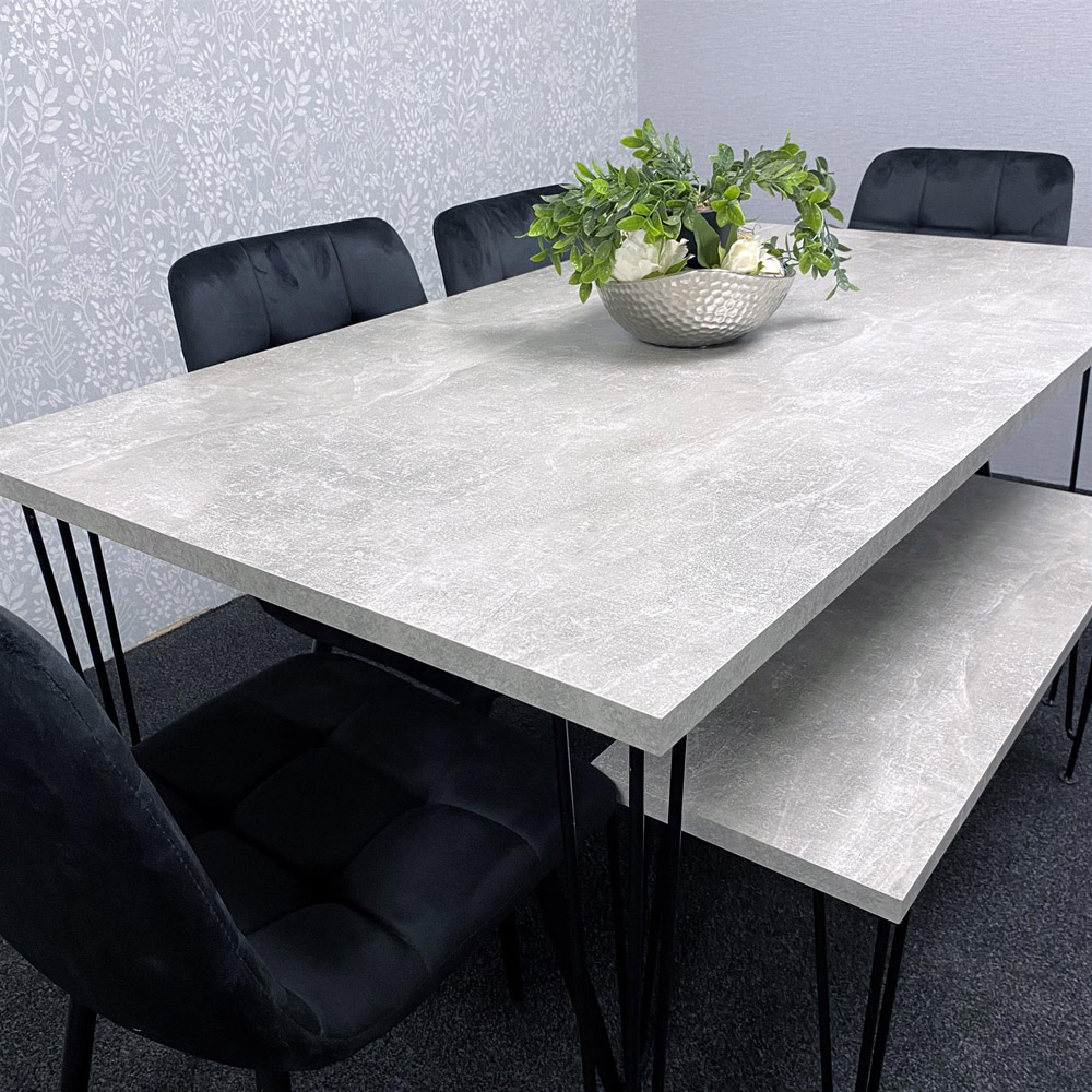 Kosy Koala 6 Seater Grey and Black Velvet Dining Table Set Image 3