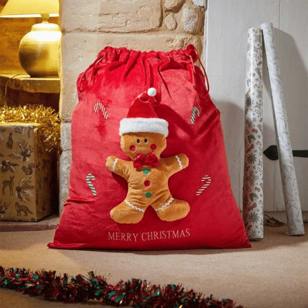 Samuel Alexander Red Large Christmas Gingerbread Gift Sack with Drawstring 70cm Image 2