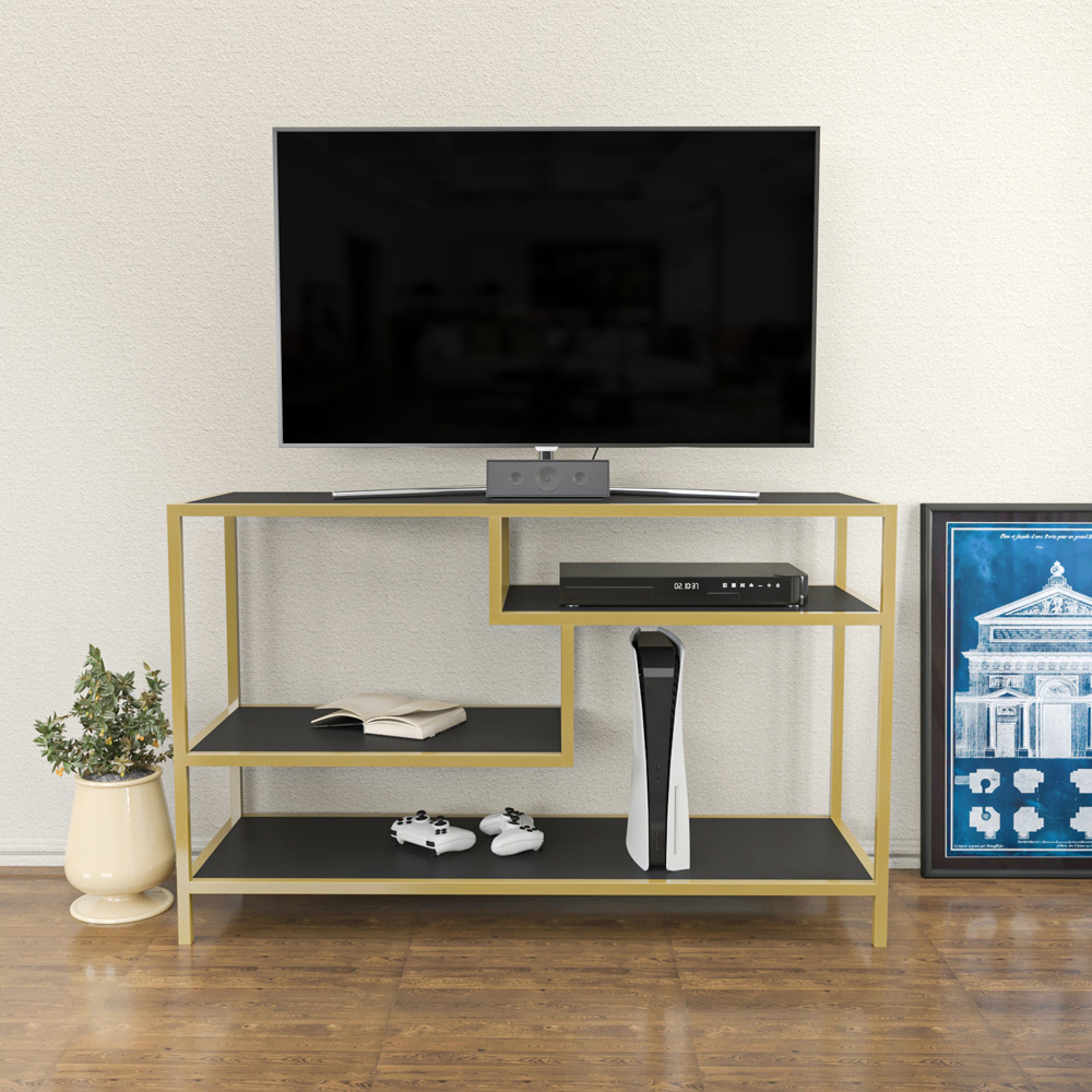 Decorotika Robins Industrial Gold and Grey TV Stand Image 4