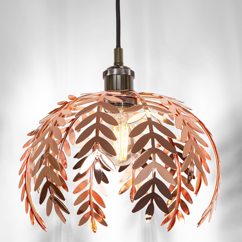 Happy Homewares Shiny Copper Fern Leaf Pendant Light Shade Image 2