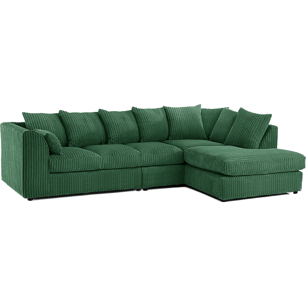 Luxor 4 Seater Green Jumbo Cord Right Hand Facing Scatter Back L Shaped Corner Sofa Set Image 2