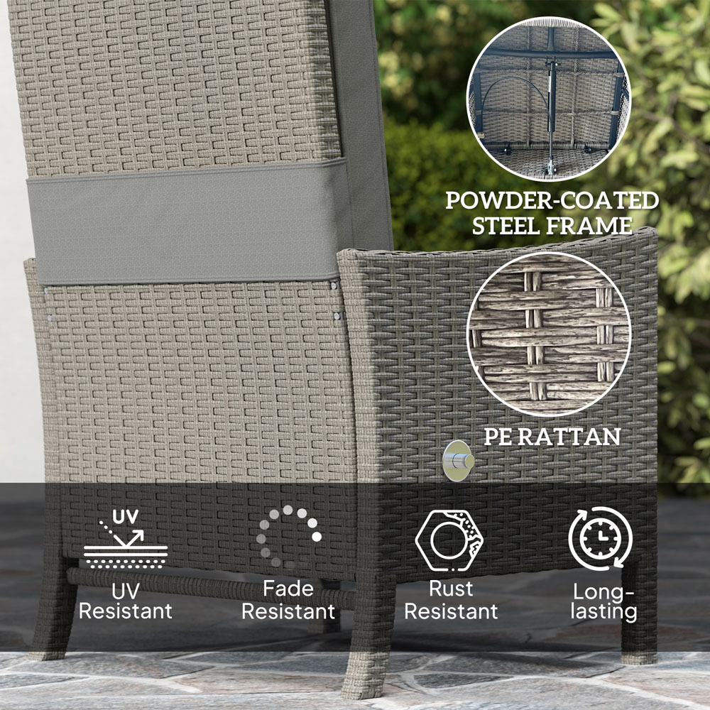 Outsunny 2 Seater Dark Grey Rattan Garden Furniture Set with 2 Ottoman Image 8