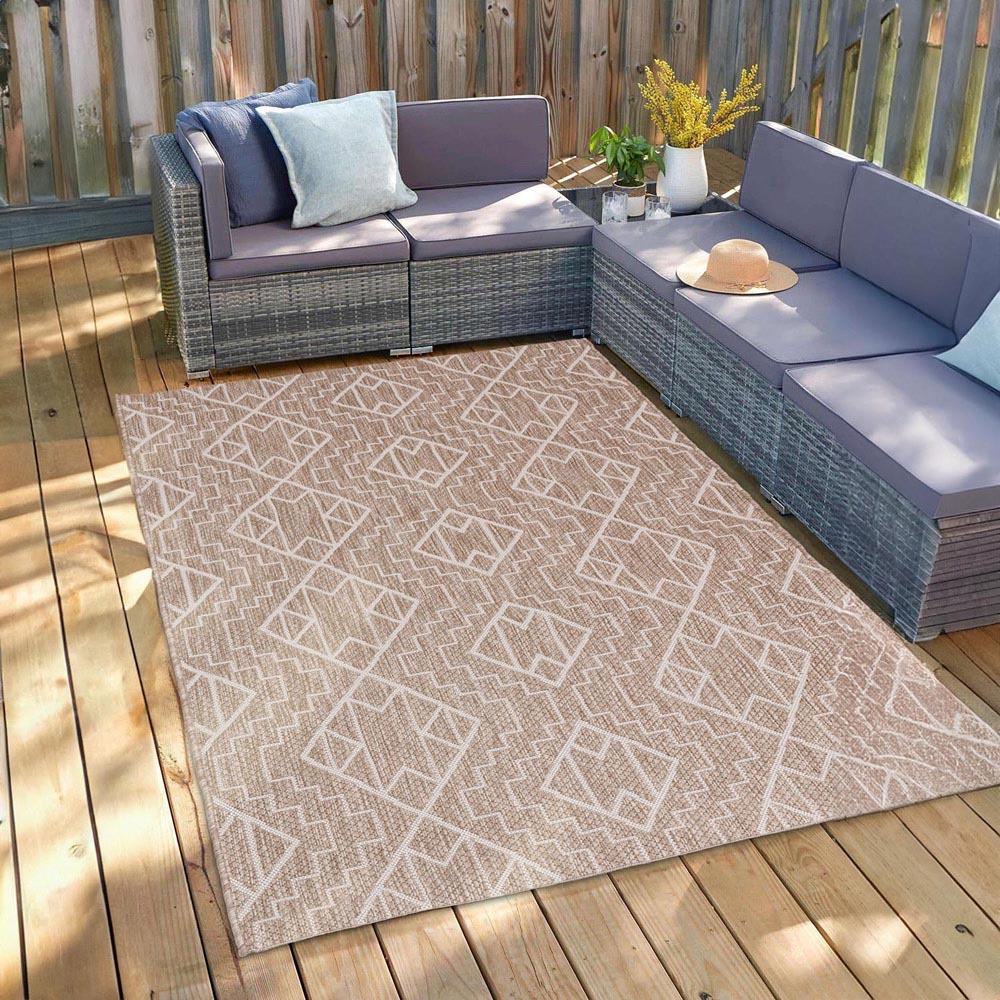 Beige Aztec Indoor Outdoor Rug 120cm Image 2