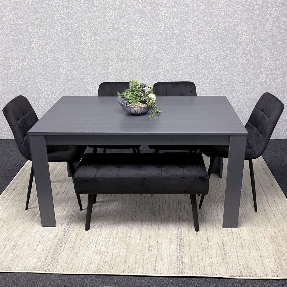 Portland 6 Seater Dark Grey Arrow Dining Table Set with Velvet Chairs and Bench Image 2
