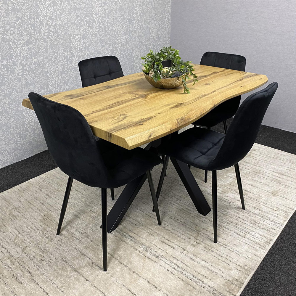 Kosy Koala 4 Seater Velvet Wooden Rectangle Dining Set Black Image 5