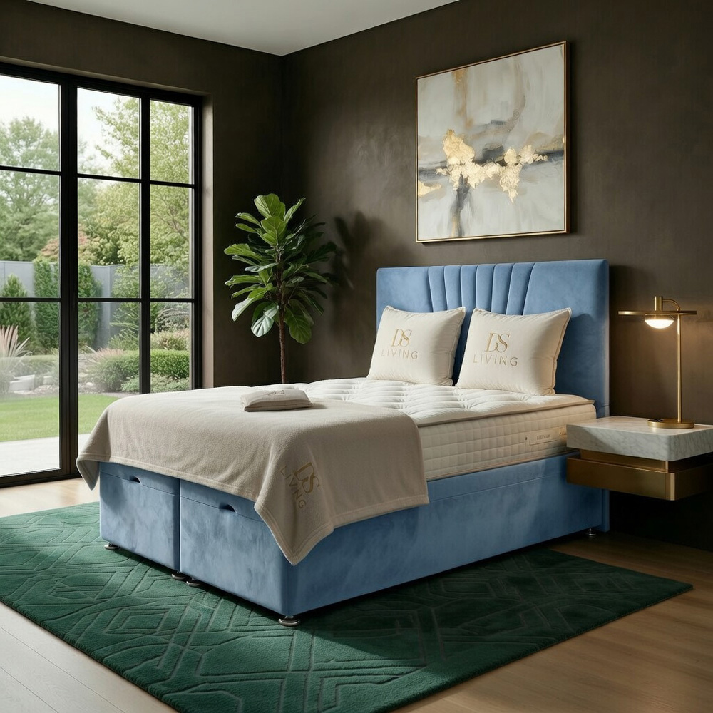 DS Living Vesper Double Sky Blue Ottoman Bed Image 4