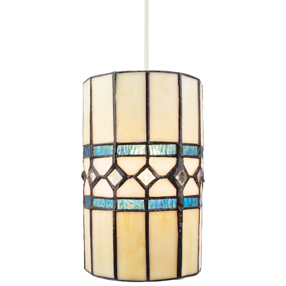 Happy Homewares Amber Glass Tiffany Pendant Shade with Bright Teal Strips Image 2