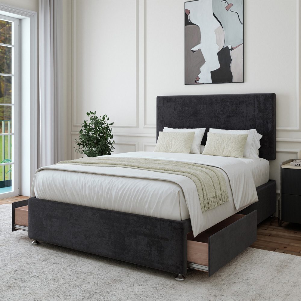 Bedmaster Single Black Naples Linen 2 Drawer Divan Base with Valencia Headboard Image 3