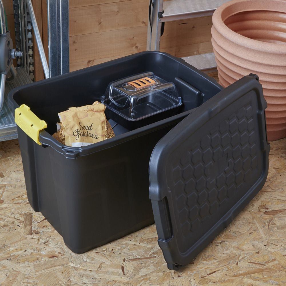 Strata 60L Black and Yellow Heavy Duty Storage Box with Lid 4 Pack Image 2