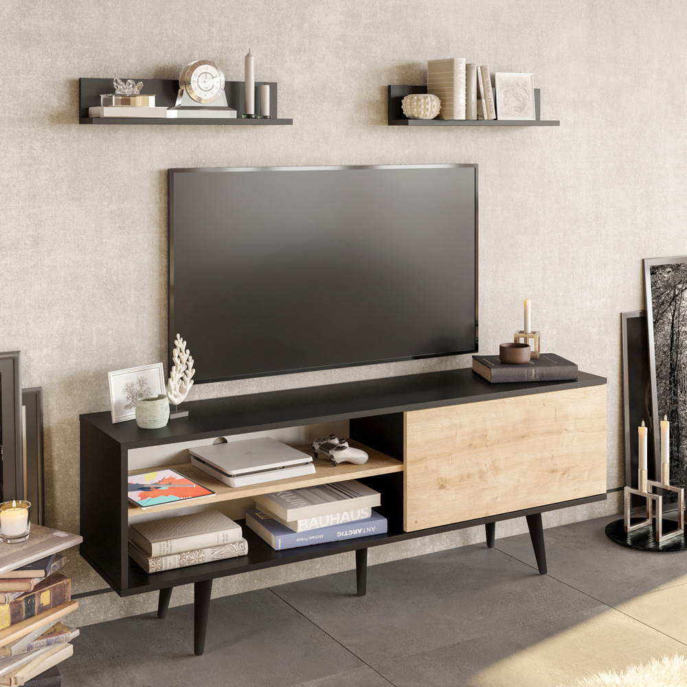Decorotika Pi Single Door Black and Oak TV Unit Image 7