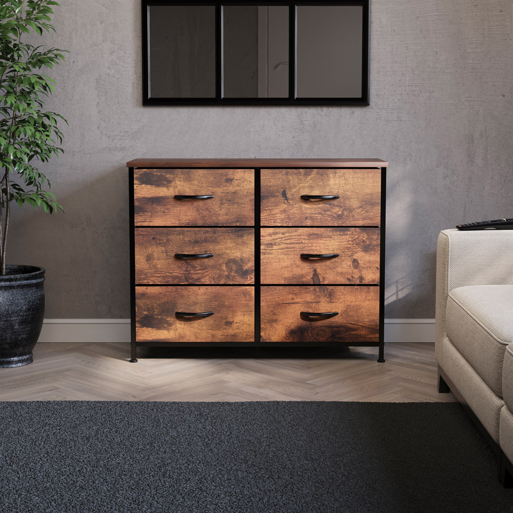 Vida Designs Chorley 6 Drawer Rustic Brown Fabric Chest of Drawer Image 3