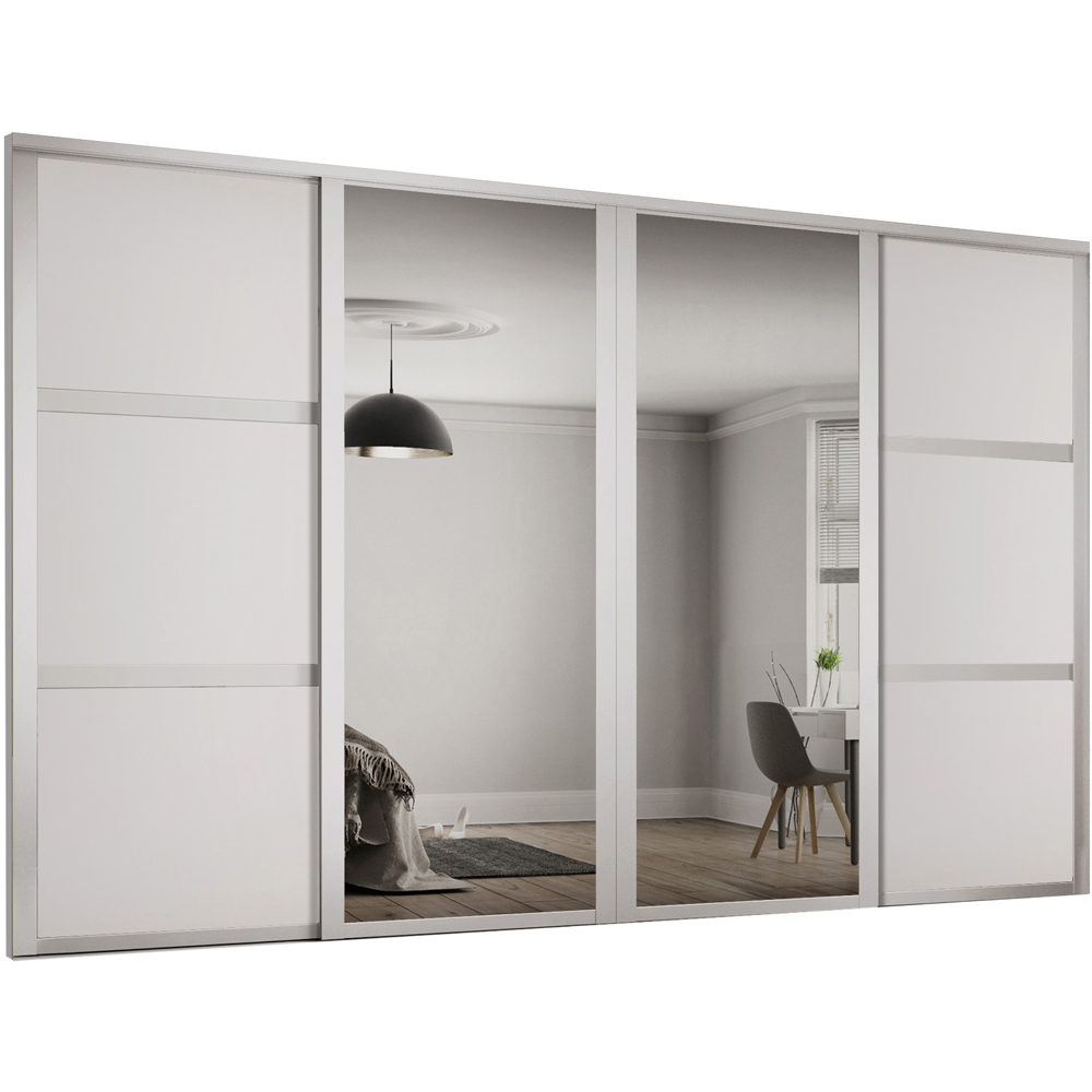 Spacepro Shaker 4 Door Dove Grey Frame Sliding Wardrobe Kit with 2 Panel and 2 Mirror 2290mm Image 1
