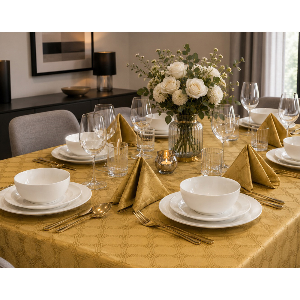 Waterside Geo Gold 9 Piece Tablecloth Set Image 4
