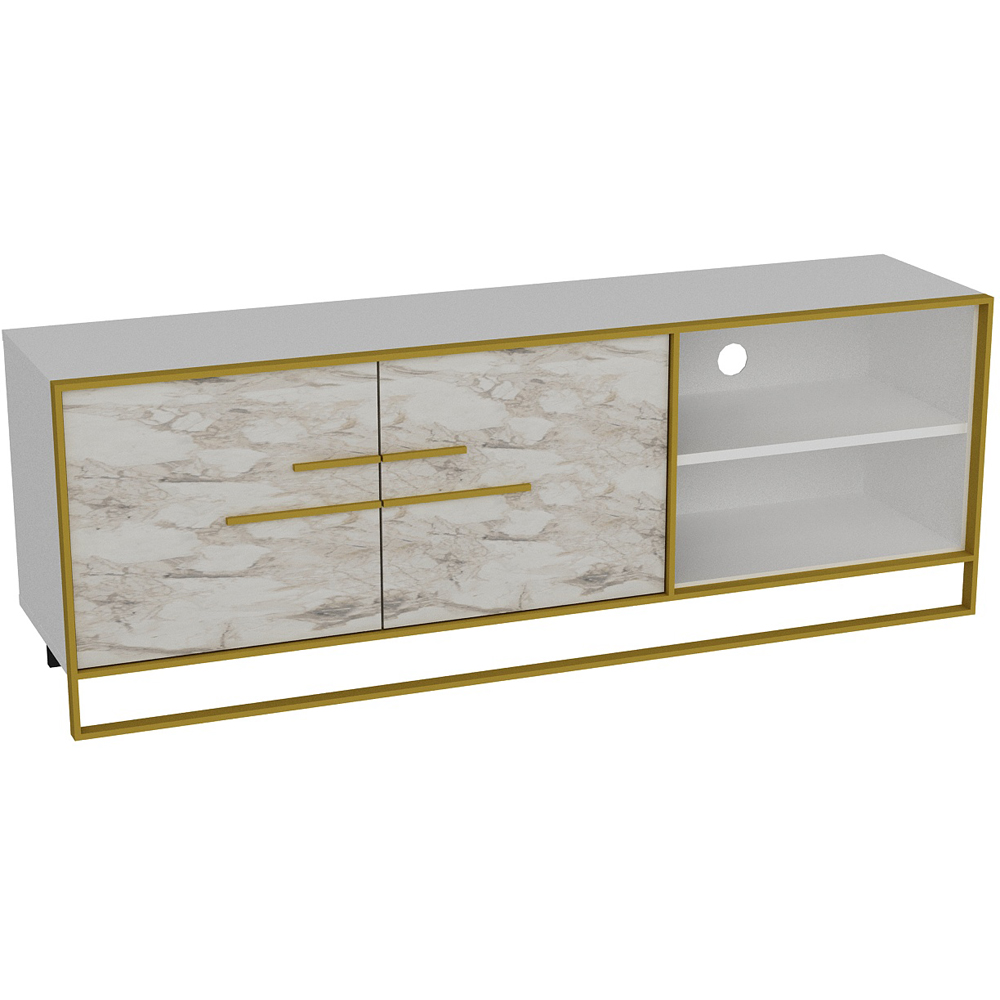 Decorotika Polka 2 Door White Marble and Gold TV Unit Image 2