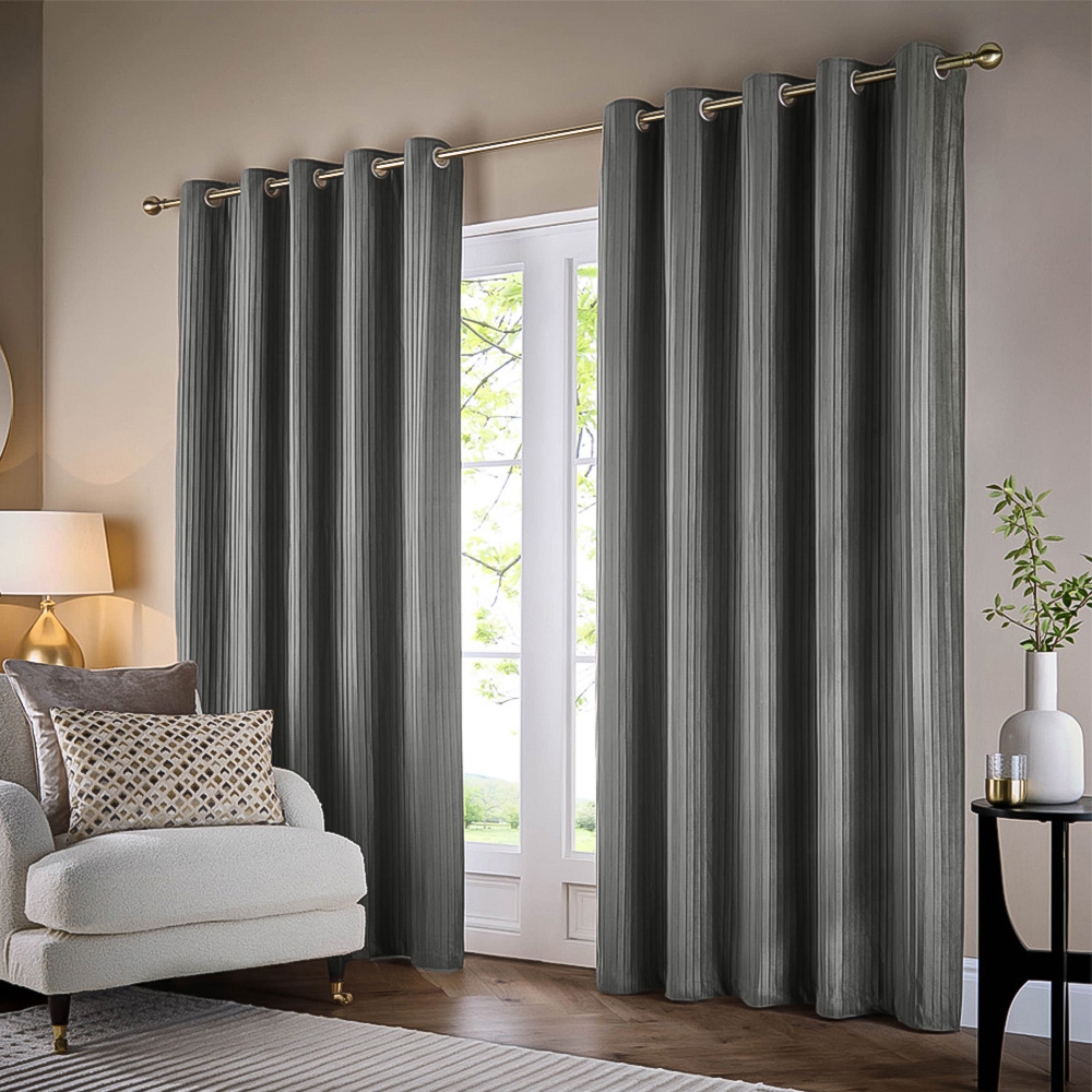 Paoletti Corinthian Grey Velvet Eyelet Curtains 168 x 137cm Image 1