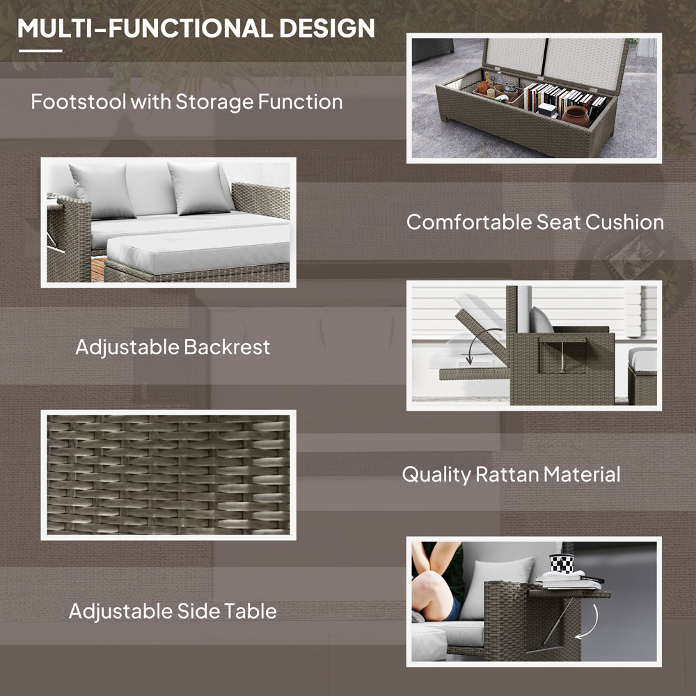 Outsunny 2 Seater Grey Garden Rattan Furniture Set Image 6