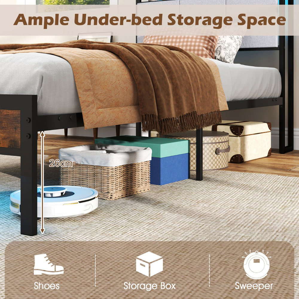 Costway Single Metal Bed Frame with LED and Charging Station Image 4