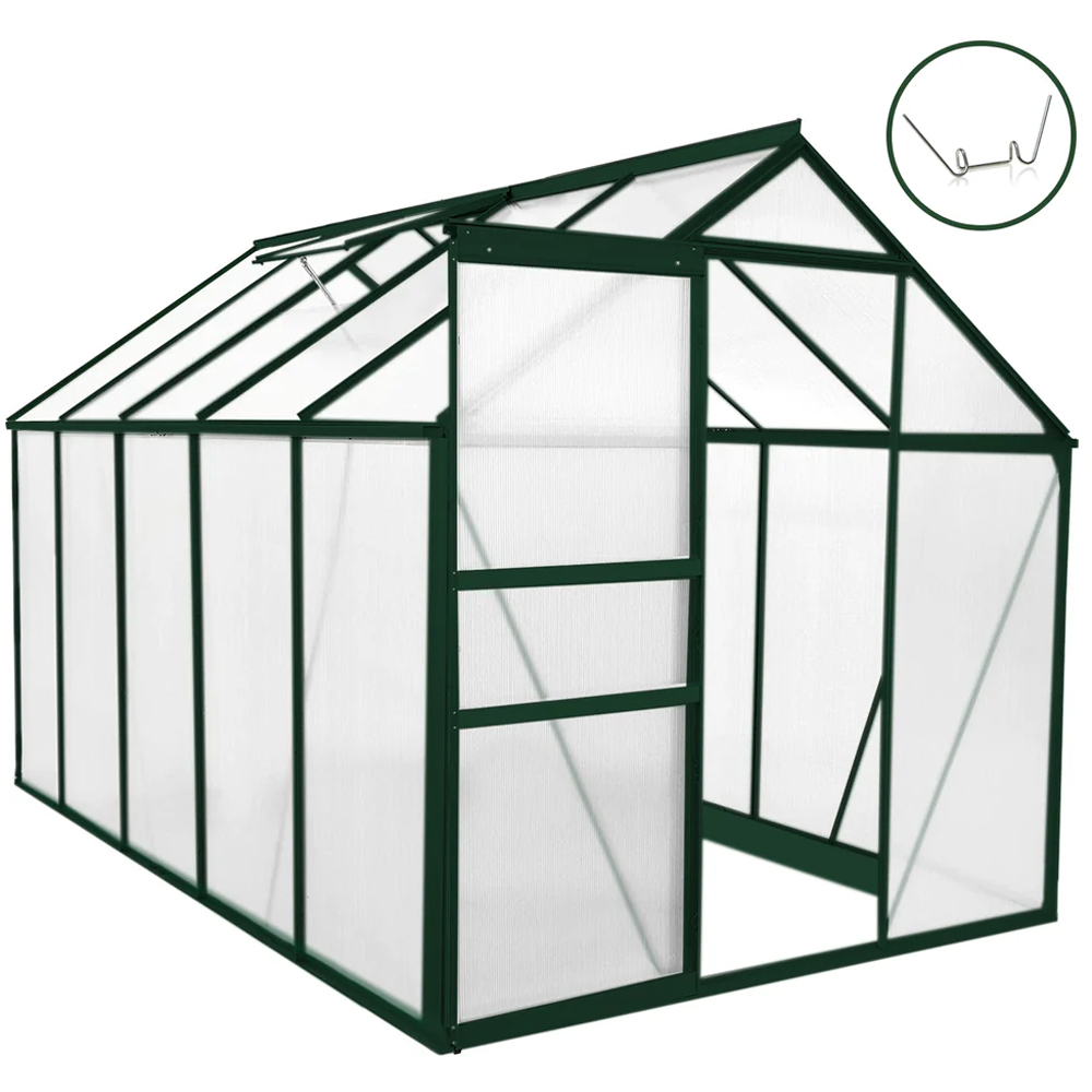 MonsterShop Green 6 x 10ft Polycarbonate Greenhouse Image 3