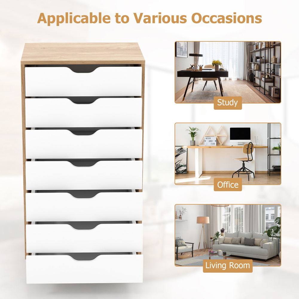 Costway 7 Drawer Natural Mobile File Cabinet Image 7