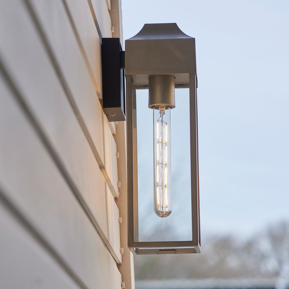 Merano Potenza Brushed Silver Clear Glass and Matt Black Outdoor Wall Lantern Image 5