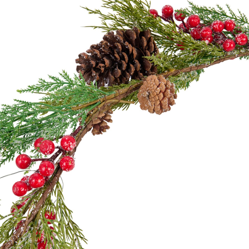 LED Frosted Red Berry Pinecone Garland Image 2