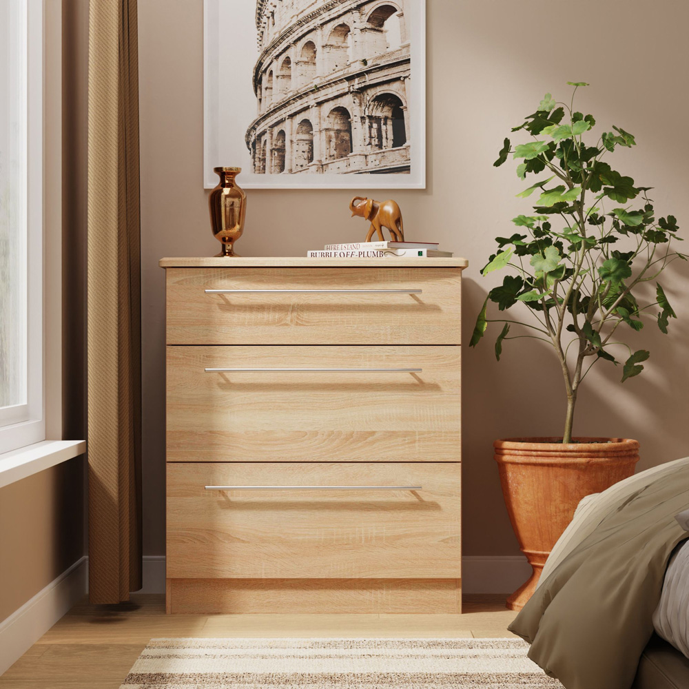 Crowndale Sherwood 3 Drawer Bardolino Oak Deep Chest of Drawers Image 7