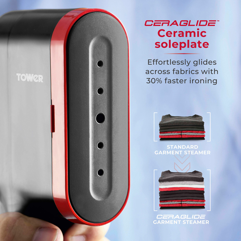 Tower Red and Black Digital Handheld Garment Steamer Image 4