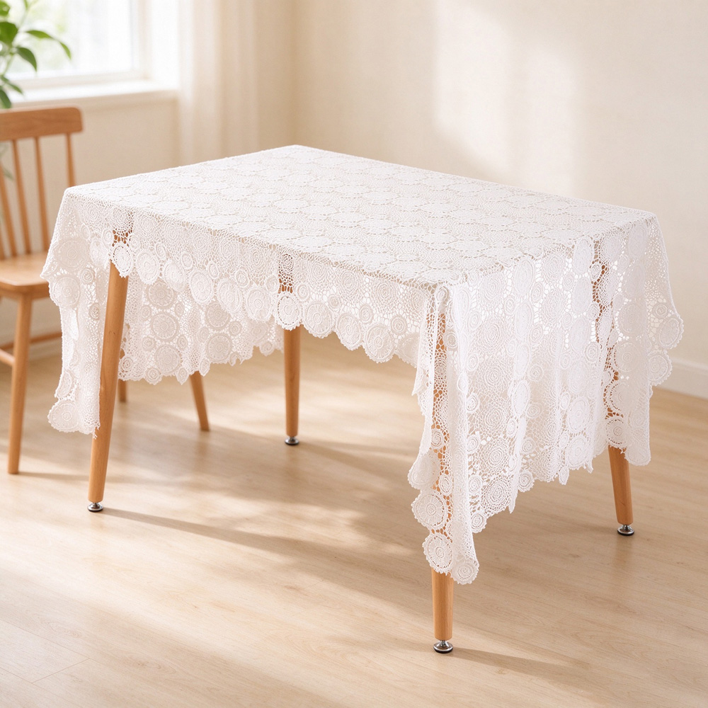 Living and Home White Polyester Floral Embroidered Tablecloth 180 x 125cm Image 7