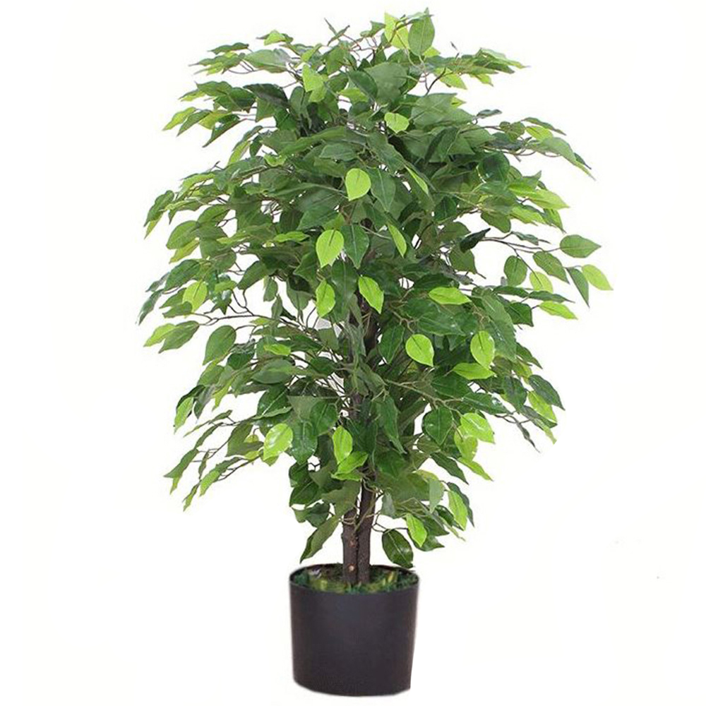 Leaf Ficus Artificial Plant in Pot with Silver Planter 90cm Image 3