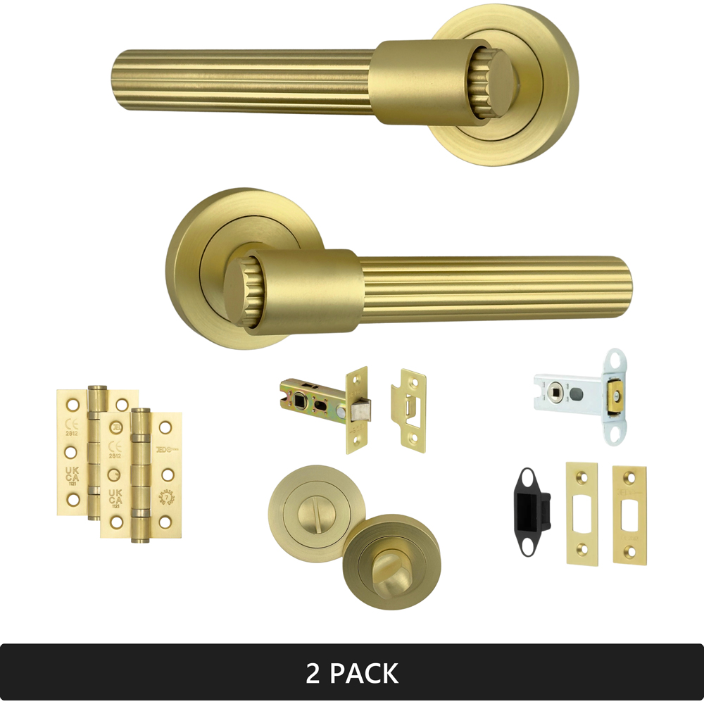 AXS Hardware Nevada Satin Brass Bathroom Door Handles on Rose 2 Pack Image 8