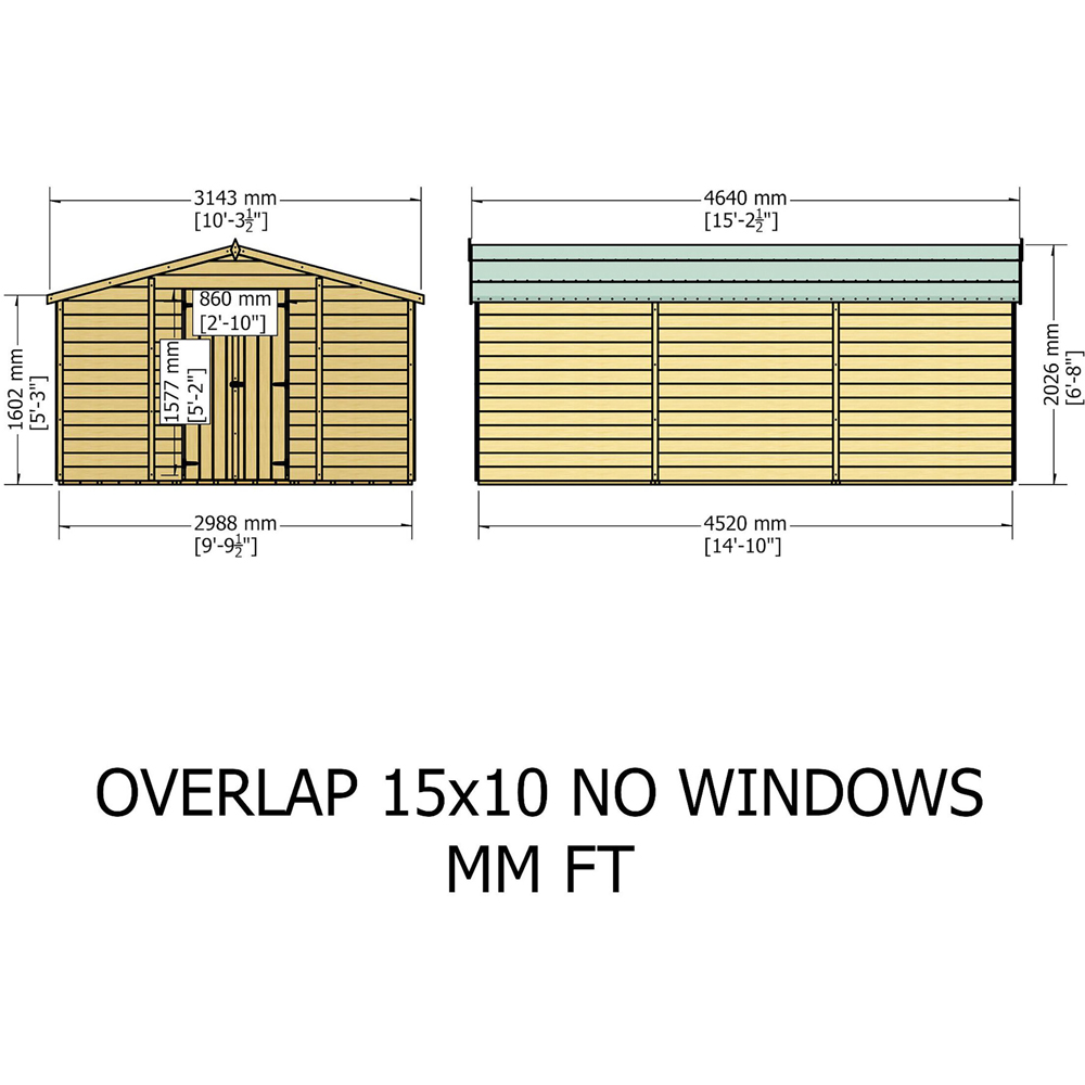 Shire 10 x 15ft Double Door Overlap Apex Wooden Shed Image 7