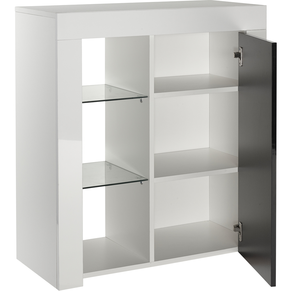 MMT Furniture Designs Single Door 3 Shelf Matt Gloss White and Black Modern Sideboard with LED Image 3