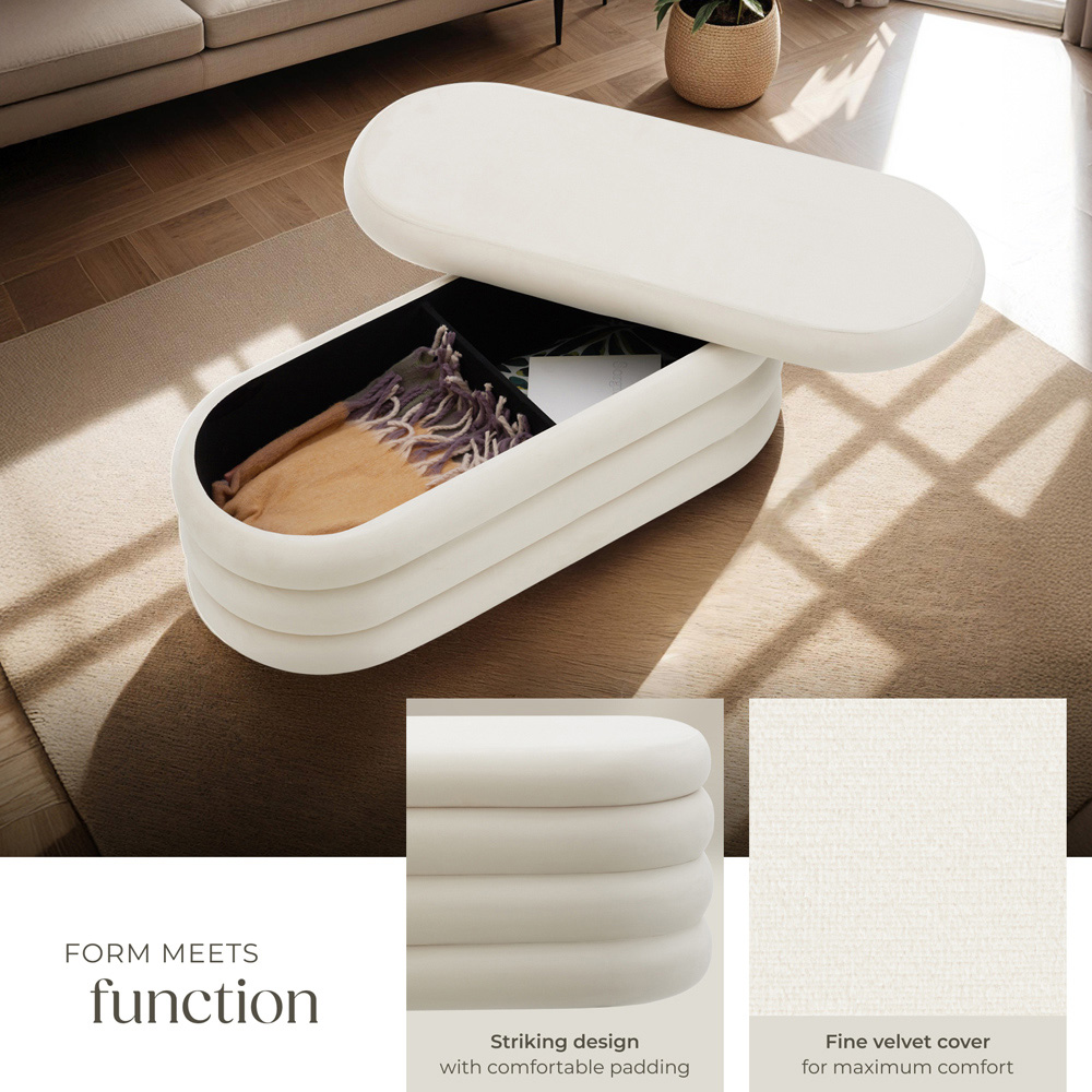 tectake Altu Cream White Velvet Padded Bench with Storage Image 6